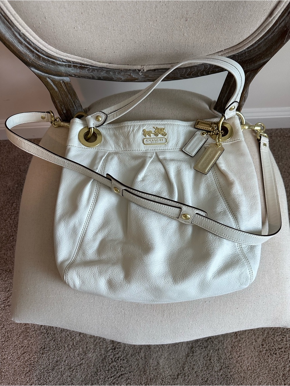Coach Cream Leather Hobo Bag with Gold Hardware